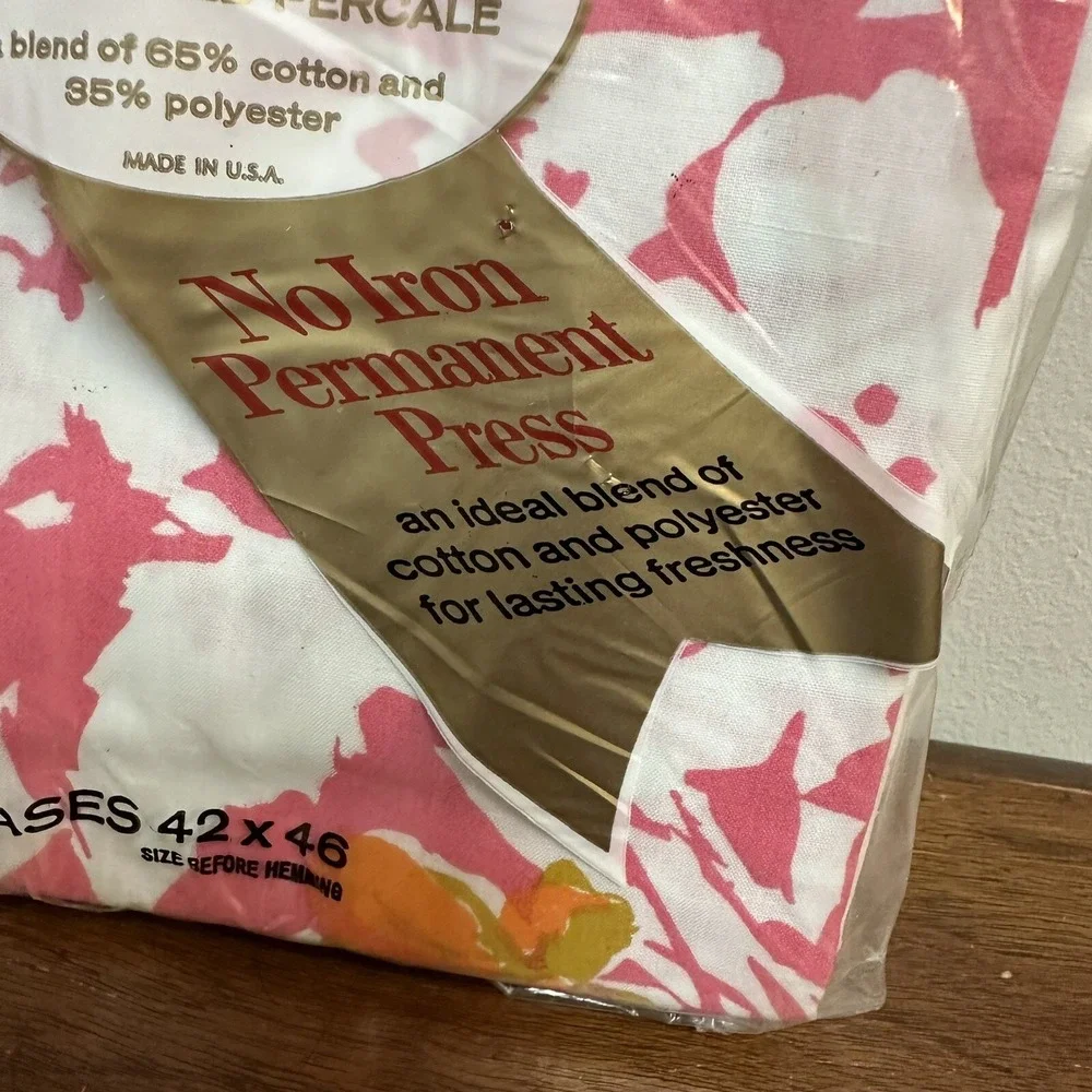 Vtg Fieldcrest Percale Bolster Cases Cover 42 X 46 Retro Pink Orange Floral NEW
